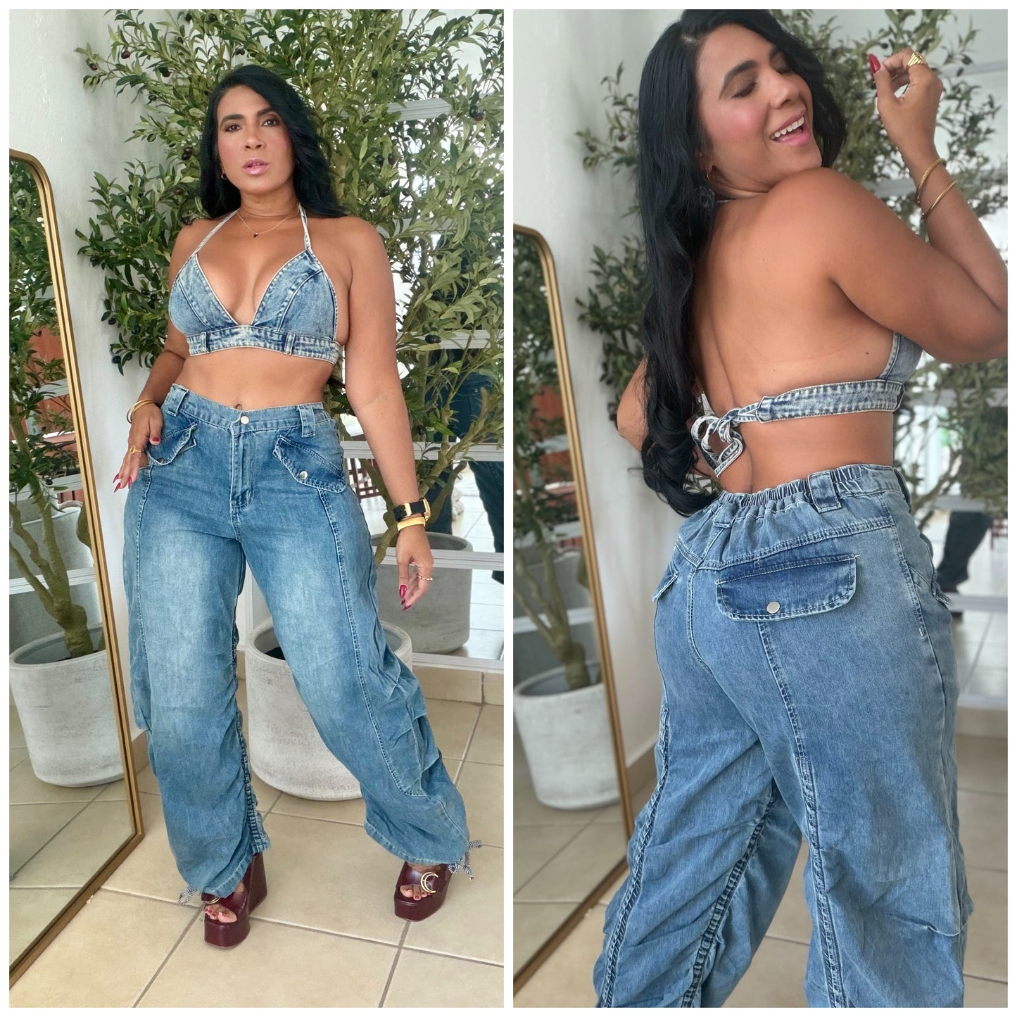Baggy Spandex Denim Blue Luxe Jeans (fruncido que ajustas a tu gusto) una belleza!! (SOLD OUT GRACIAS)