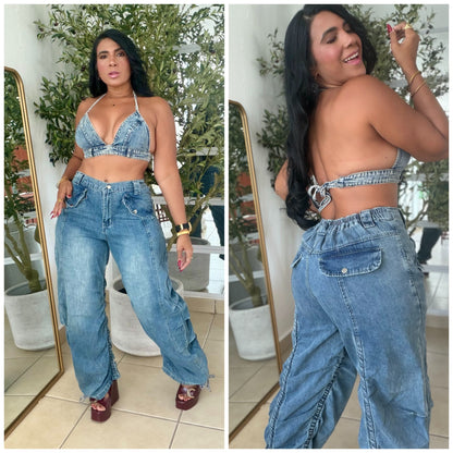 Baggy Spandex Denim Blue Luxe Jeans (fruncido que ajustas a tu gusto) una belleza!! (SOLD OUT GRACIAS)