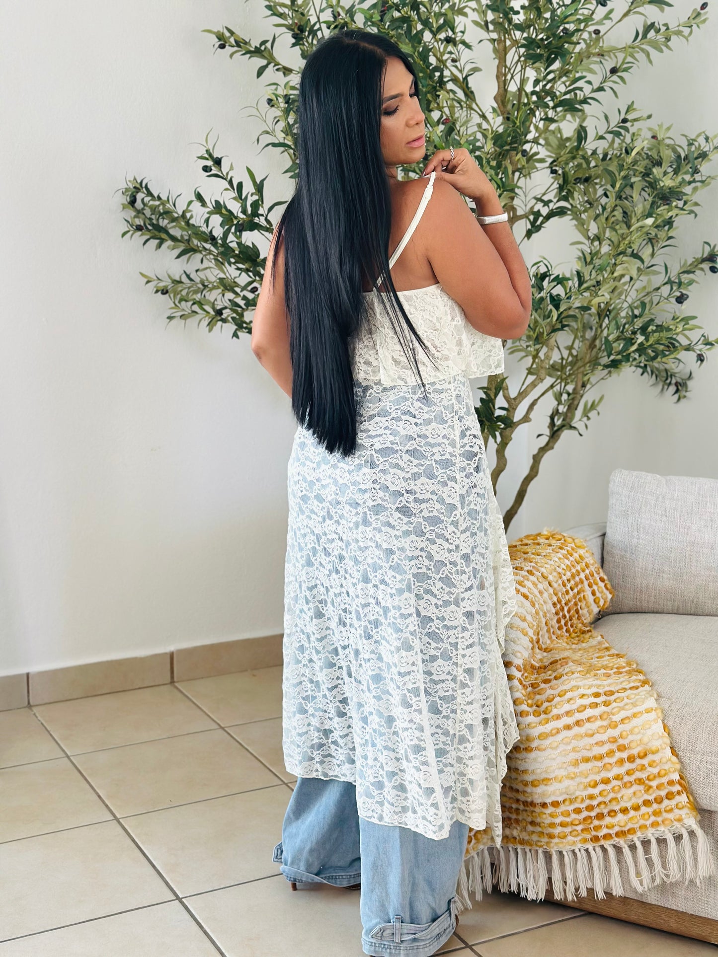 Hi-Low Lace Spandex Long Top