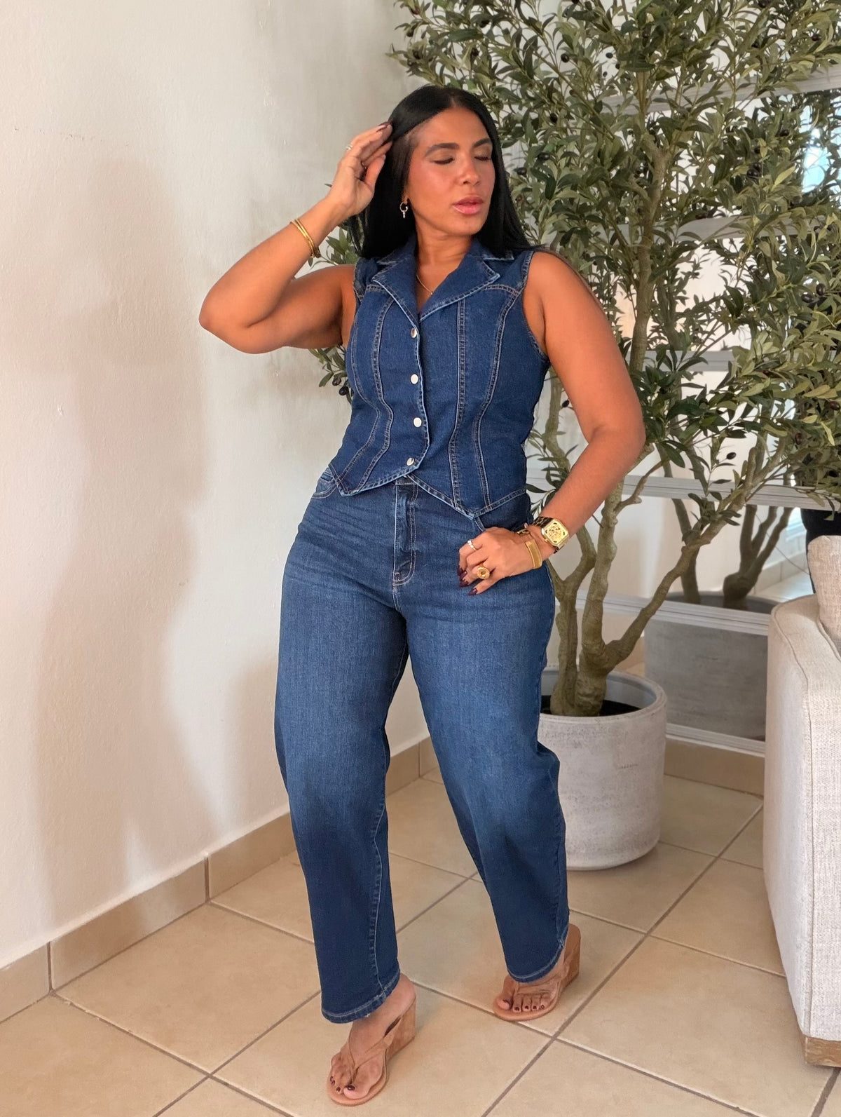 Dark Denim Blue Spandex Premium Barrel Jeans