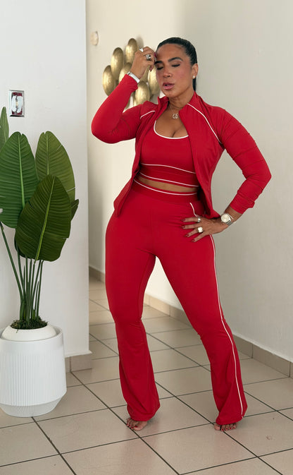 Gym o Diario Set! Mega Premium! Red Calidad Faja! Comprime todo!! Color rojo (3 piezas) Spandex Total Expandible