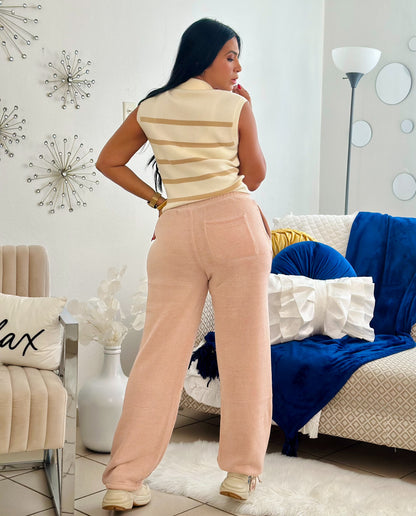 Tan Baggy High Waist Wide Leg Spandex Pants