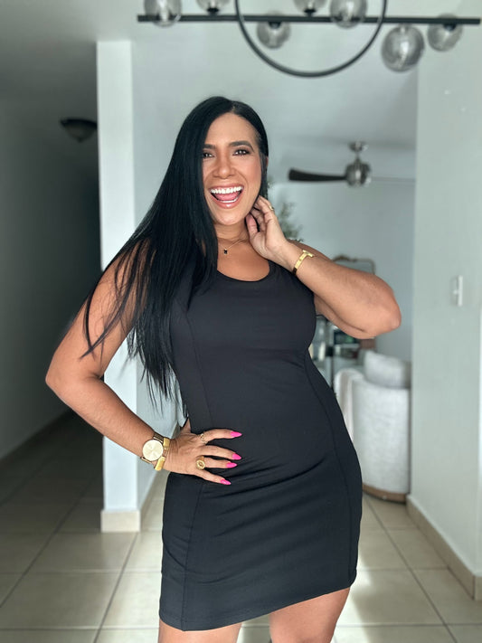 Spandex Black romper dress (pants debajo) calidad Premium. Control de abdomen y bra integrado