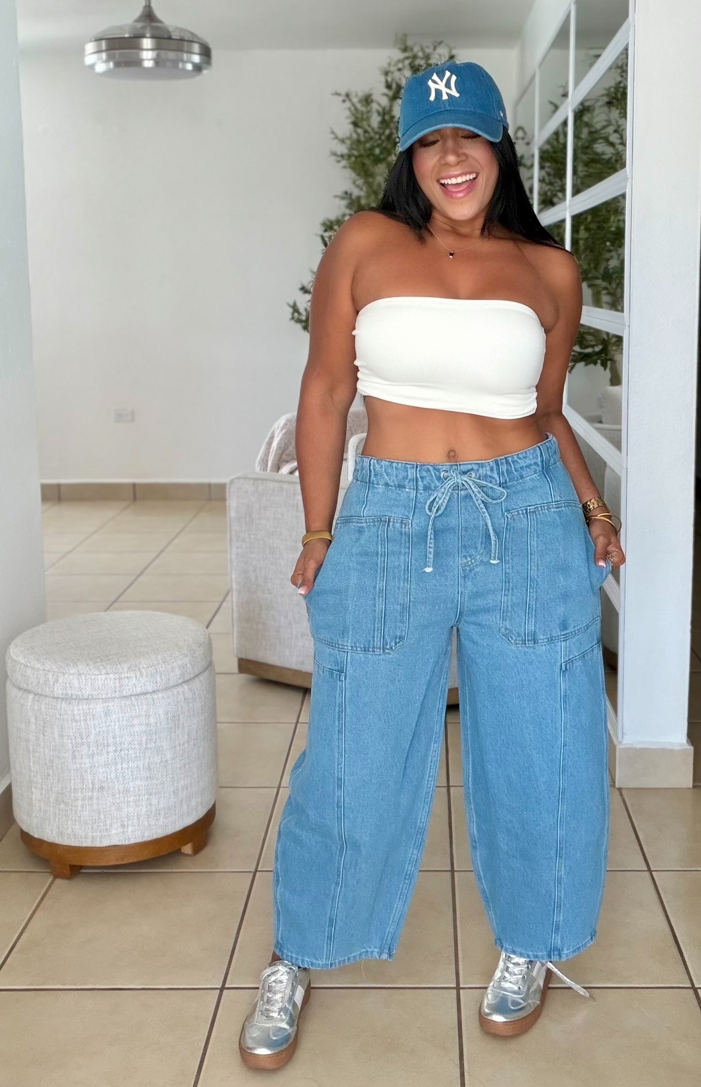 De Lujo Blue Espectaculat Spandex Barrel Jeans (BAGGY AZUL)