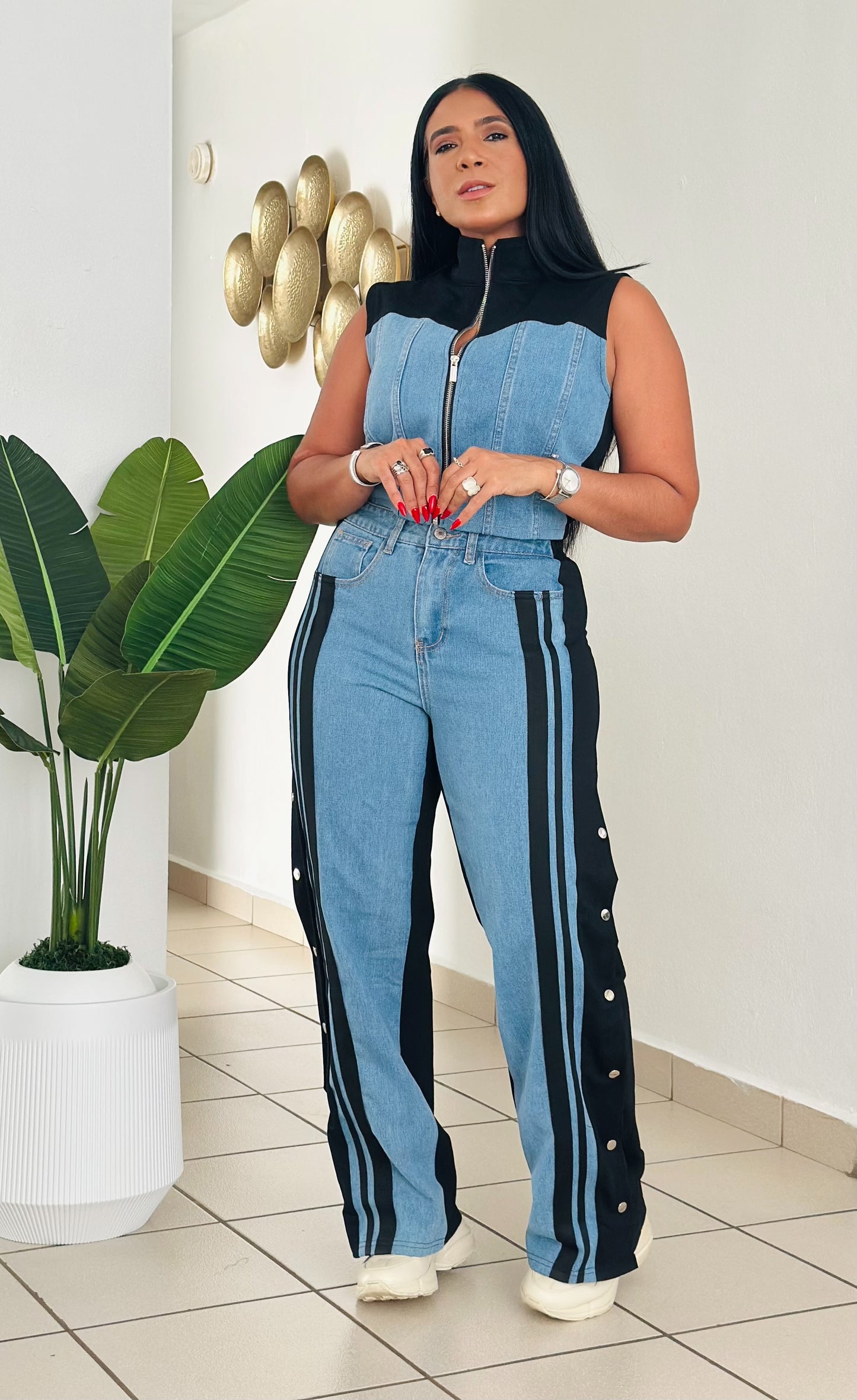Lela Black and Denim Spandex Travel Set (tiene bolsillos y totalmente expandible) único color