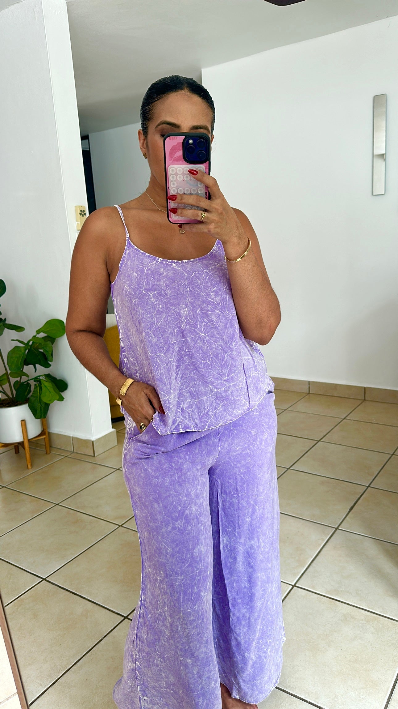 Lavander Summer Relax Pants Set With Pockets (Spandex)