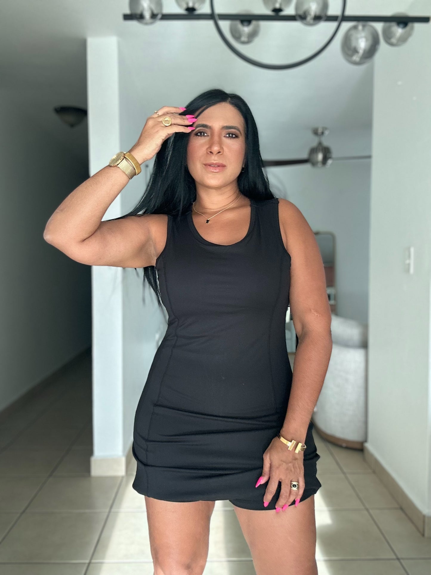 Spandex Black romper dress (pants debajo) calidad Premium. Control de abdomen y bra integrado