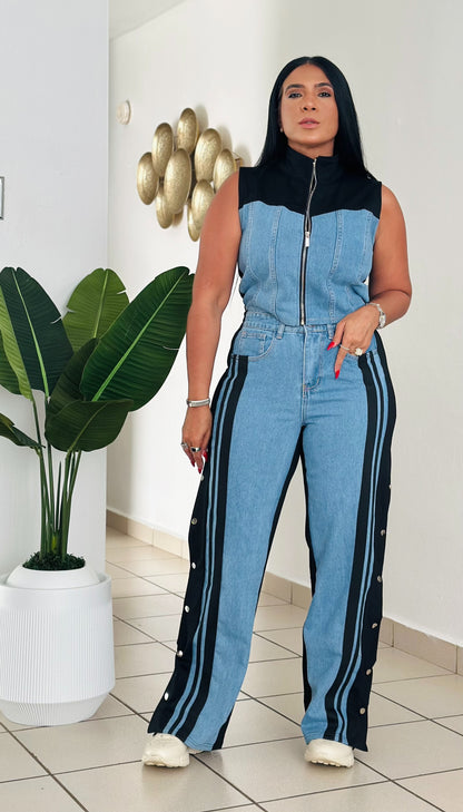 Lela Black and Denim Spandex Travel Set (tiene bolsillos y totalmente expandible) único color