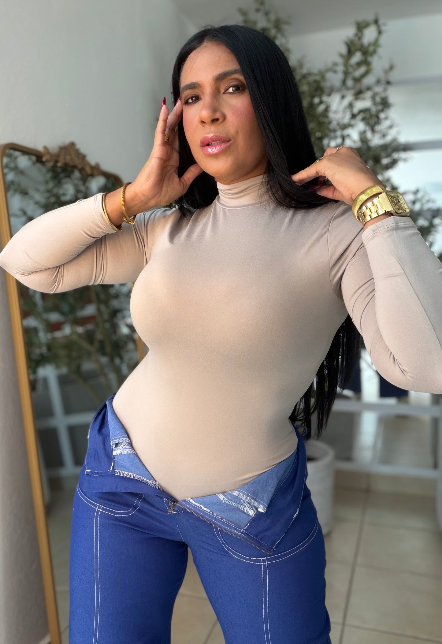 Beige Nude Spandex Bodysuit