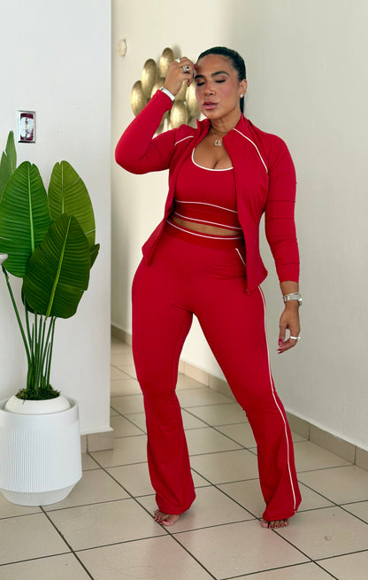 Gym o Diario Set! Mega Premium! Red Calidad Faja! Comprime todo!! Color rojo (3 piezas) Spandex Total Expandible