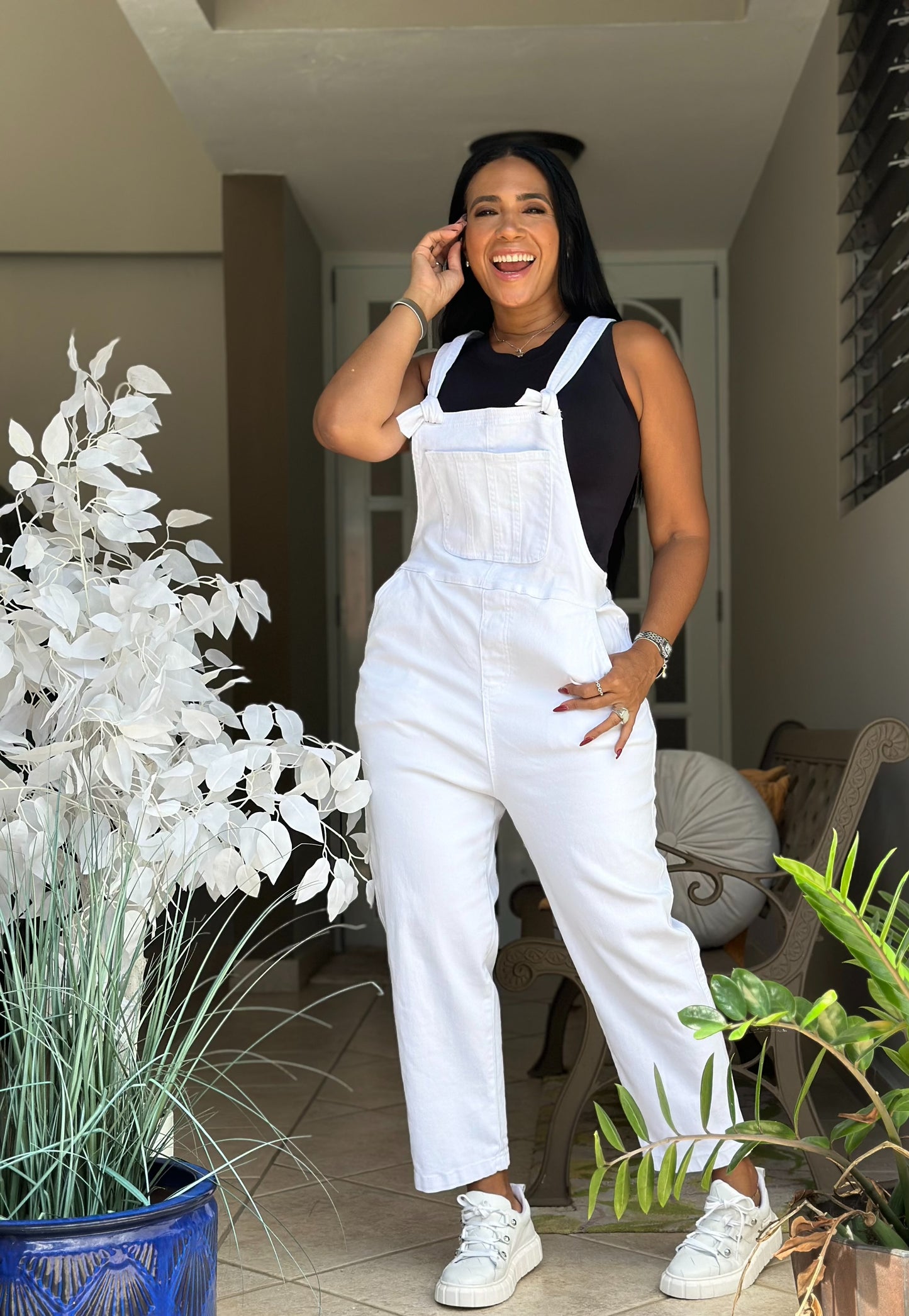 Lillet Relaxed White Spandex Liviano Denim Overall