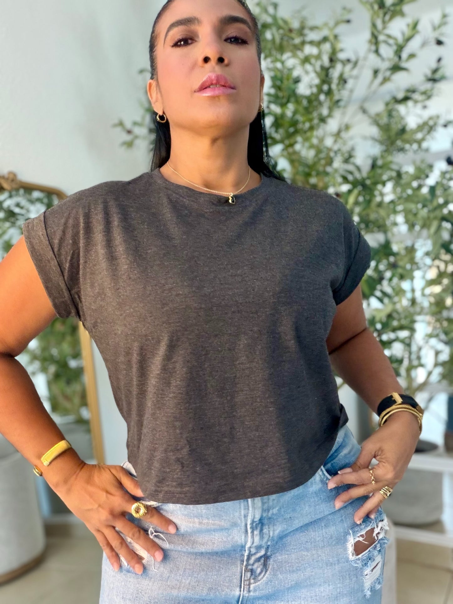 Charcoal Gray Oversized Basic Top