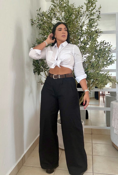 Y definitvamente es mío!! Omg! Black Blacky Luxe Linen Spandex Pants (incluye correa y es bien expandible!)Baggy Wide Leg(SOLD OUT)