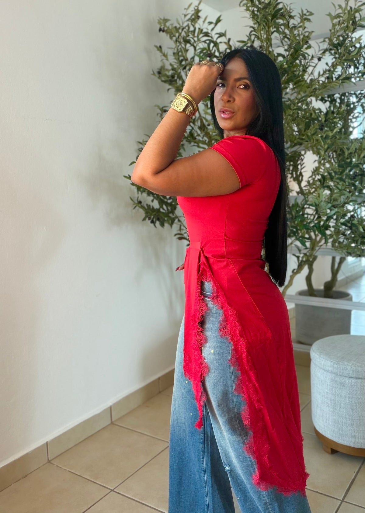 Rojo Red Luxe Spandex Assymetric Top (único color) SOLD OUT