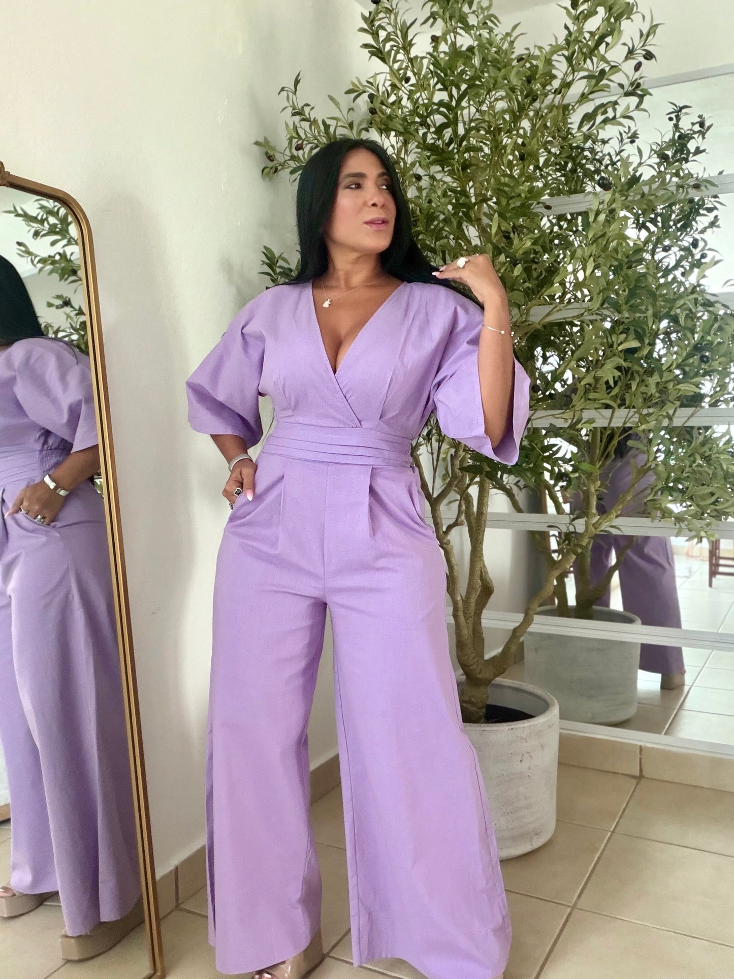 Bello Lavander Lila (Violeta) Bien Spandex Wide Leg Jumpsuit (tiene bolsillos) PRE ORFEN LLEGA SÁBADO)