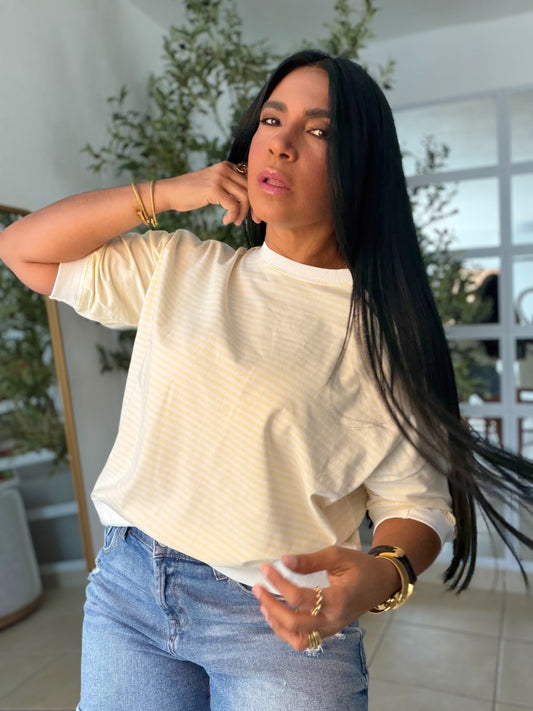 Top Oversized de lìneas Butter Yelloy and White