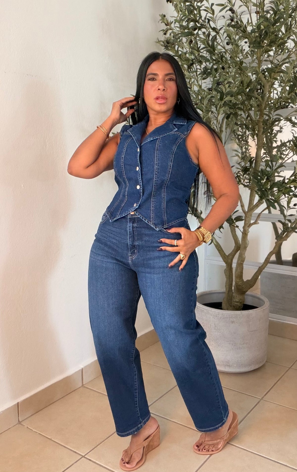 Dark Denim Blue Spandex Premium Barrel Jeans