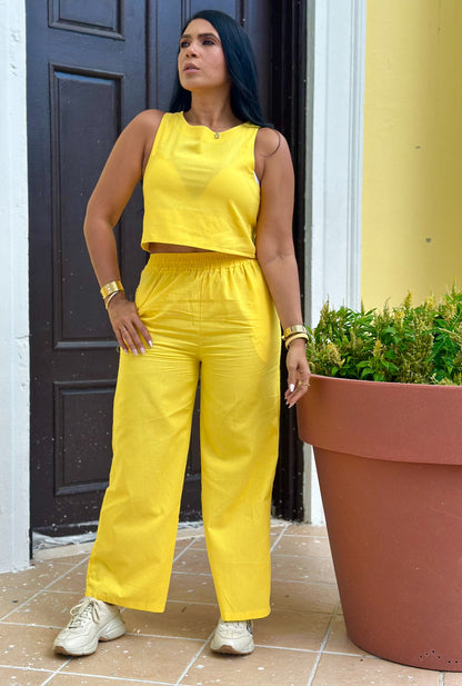 Jireh Yellow Linen Pants Set