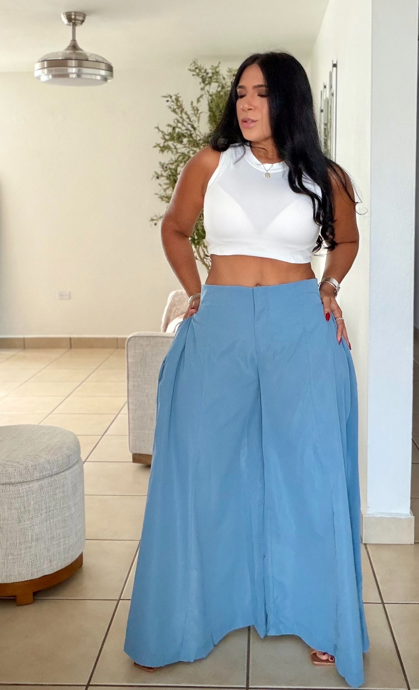 Airport Glam Blue Wide Leg Oversized Pants (tiene bolsillos) único color (PRE ORDEN)