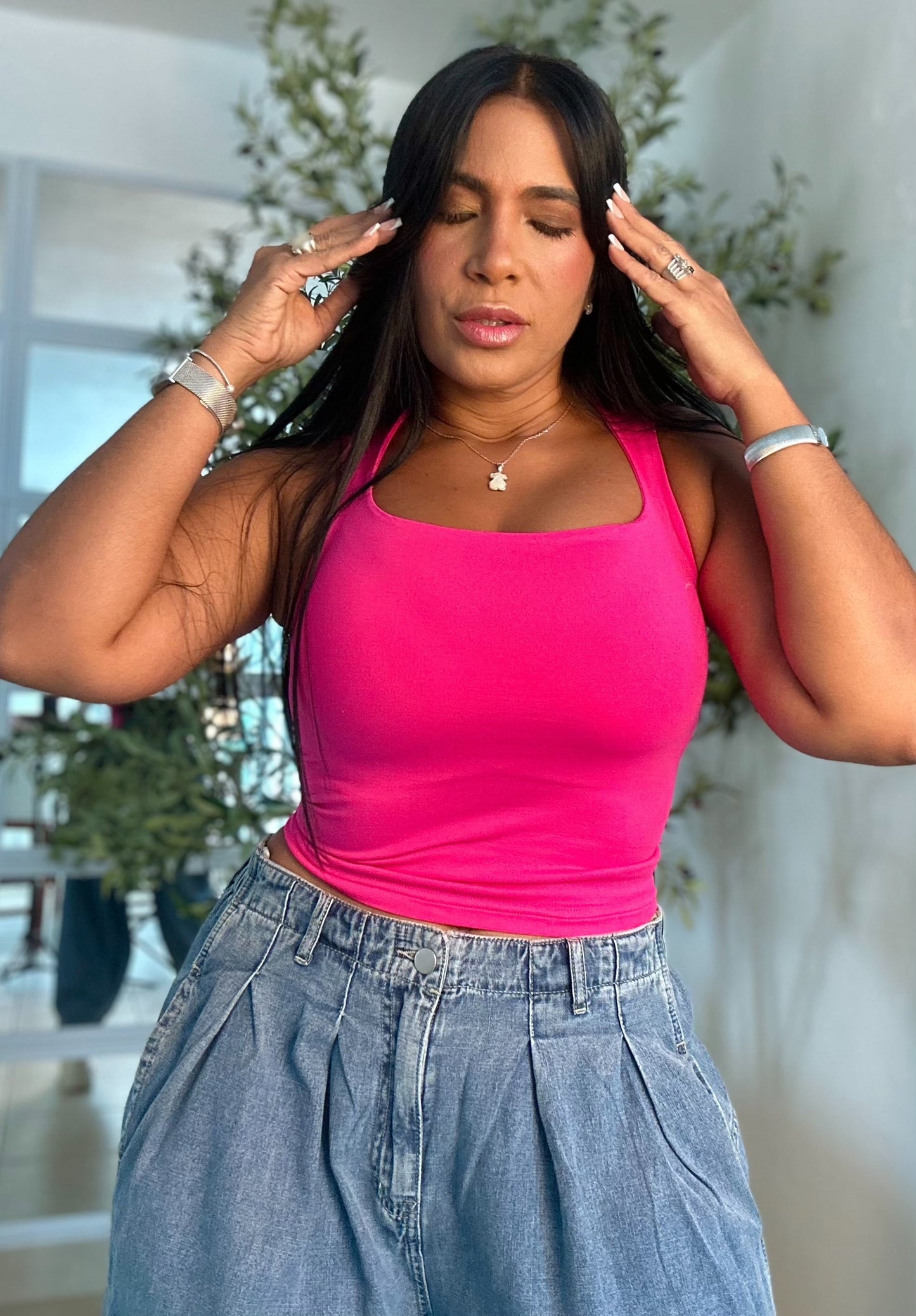 Pink Neon Spandex Luxe Basic Top (Rosa Neon)