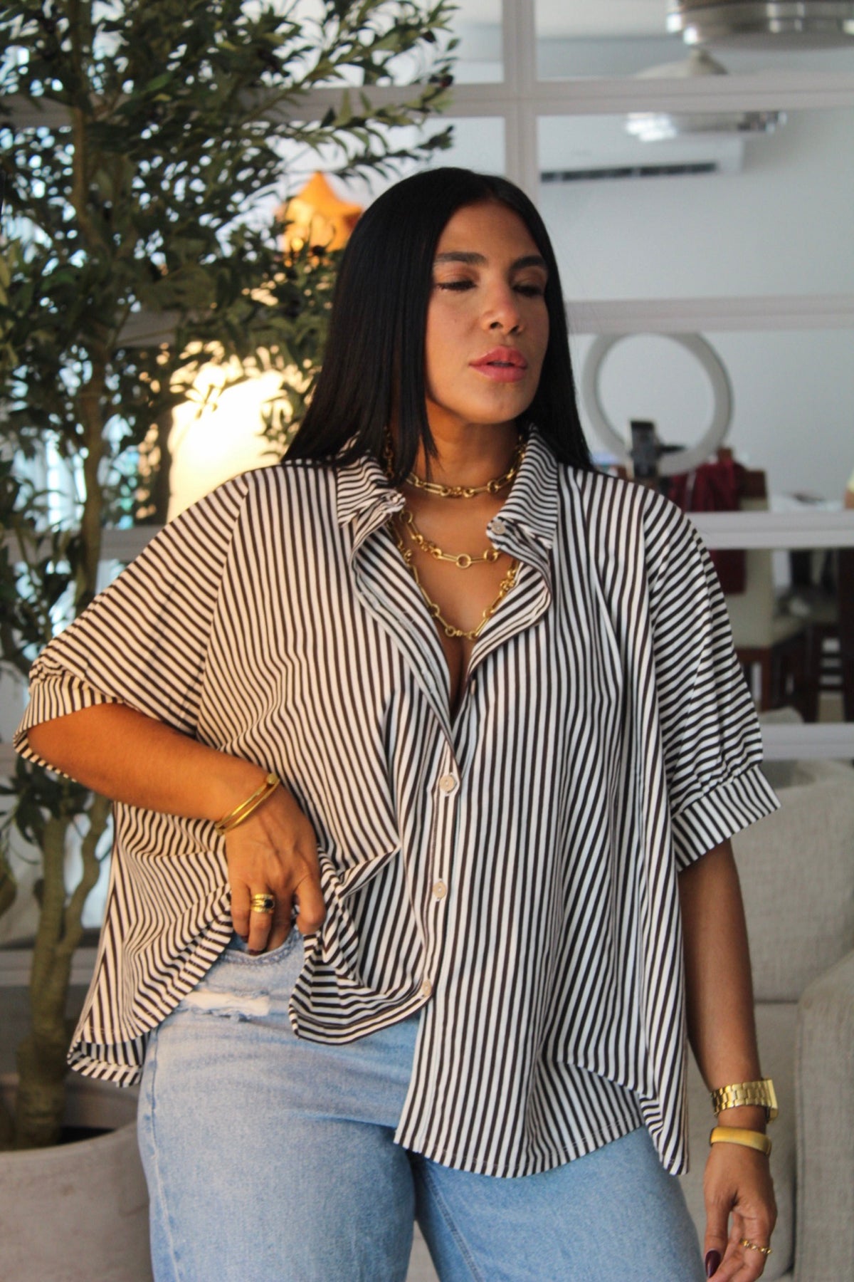Choco Brown and White Oversized Striped Blusòn (lìneas color chocolate brown) SOLD OUT GRACIAS