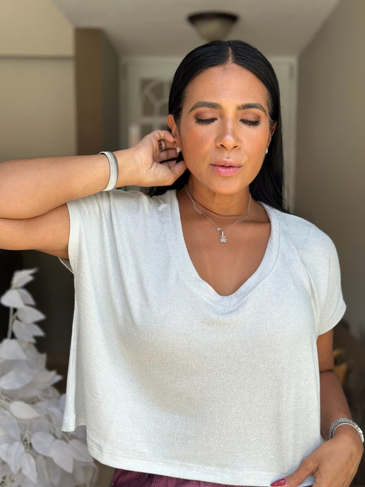 Light Gray Basic V-Neck Top