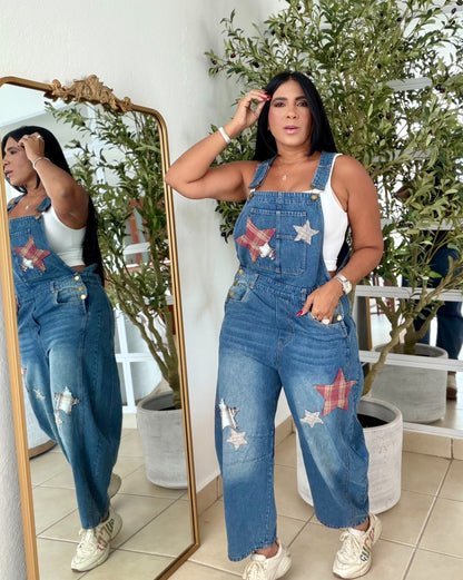 Baggy Barrell Denim Blue Oversized Overall Spandex y detalles de estrellas fijos (SOLD OUT)