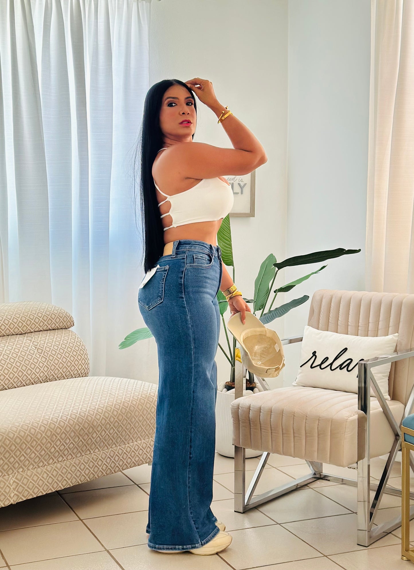 De Lujo Spandex (100 Lycra integrado) Premium Cello Wide Legs Blue Jeans