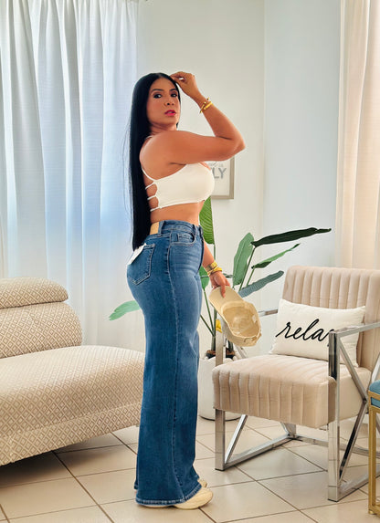 De Lujo Spandex (100 Lycra integrado) Premium Cello Wide Legs Blue Jeans