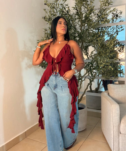 Vibrant Luxe Baggy Wide Leg Blue Jeans Spandex con bolsillos (AOLD OUT GRACIAS