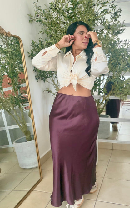 Colombia Plum (Violeta oscuro Silk Spandex Maxi  Skirt(falda en seda)