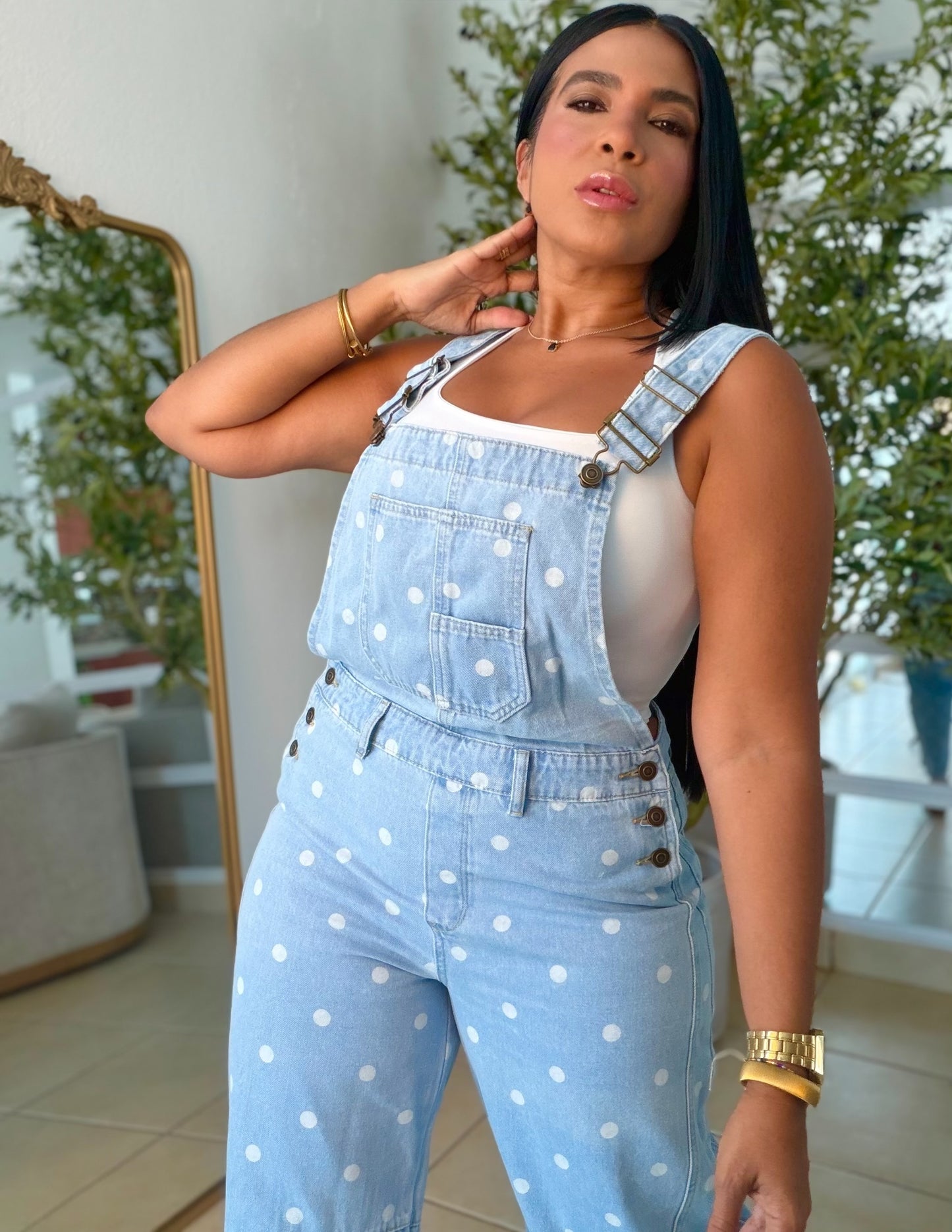 “Ava” Denim Barrel Spandex Polka Dots Light Blue Overall (demaaiadoooo bello)
