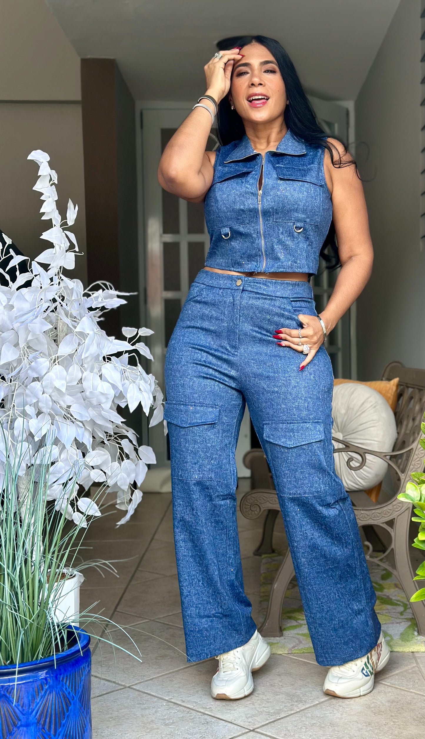 San Juan Como DENIM Mega Spandex VEST y Pantalón Set (tiene bolsillos)