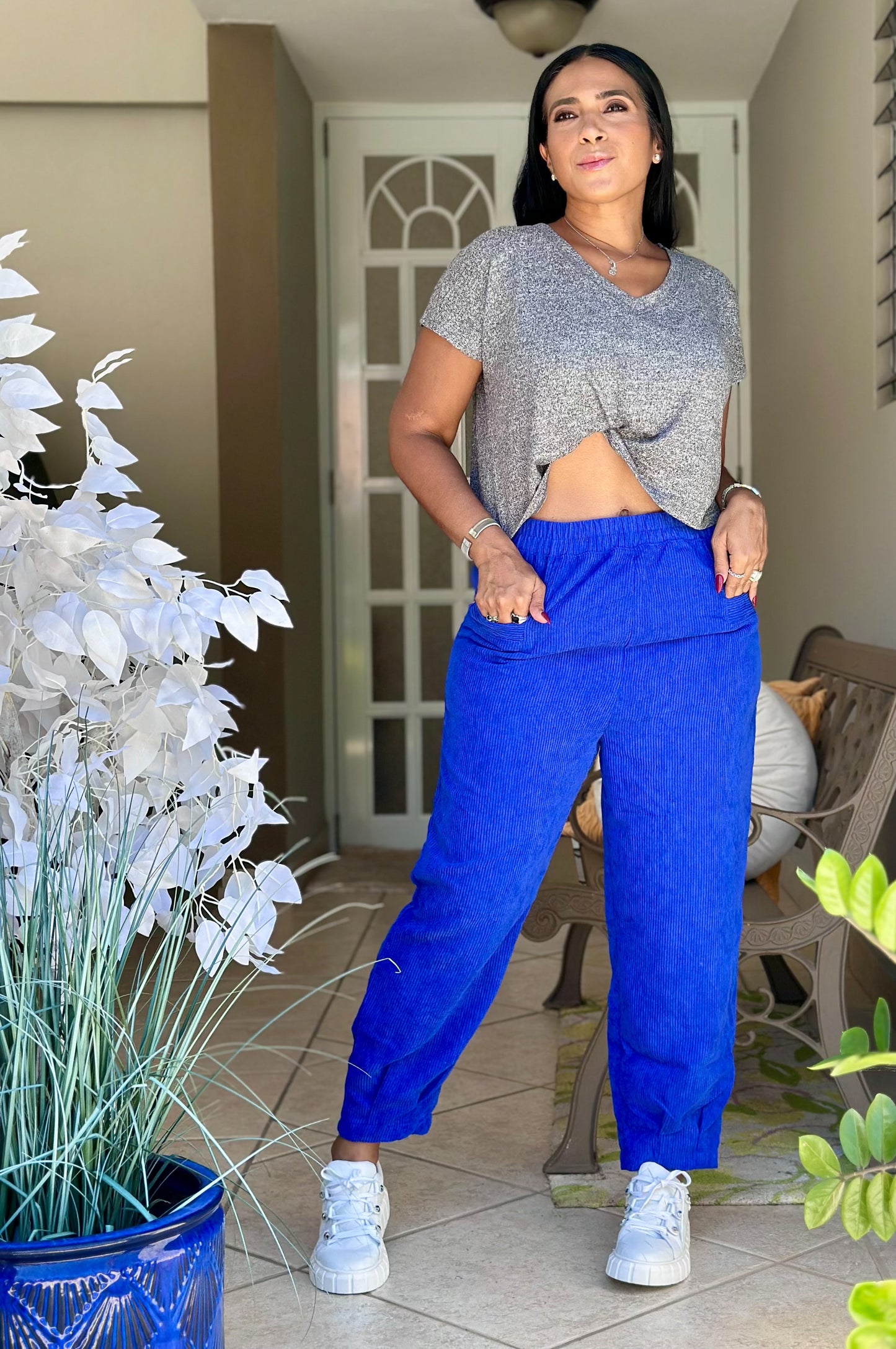 Naty Royal Blue Spandex Corduroy Pants (tiene bolsillos)