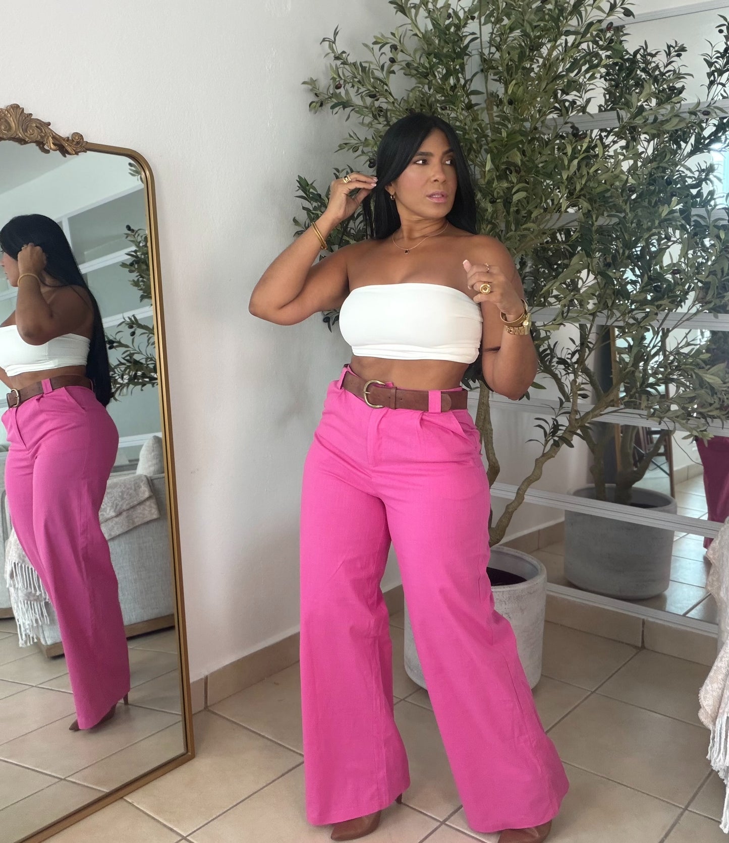 Y definitvamente es mío!! Fuschia Pink Luxe Linen Spandex Pants (incluye correa y es bien expandible!)Baggy Wide Leg