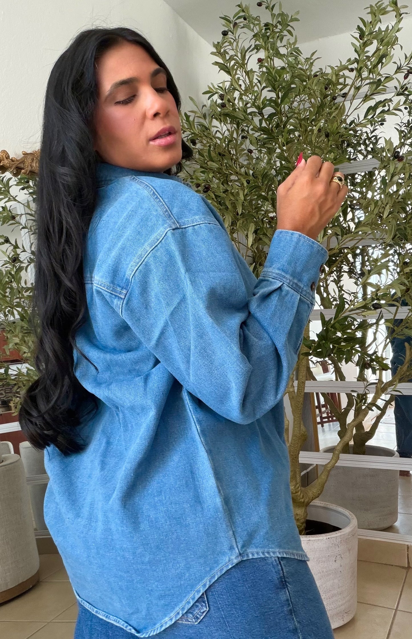 Denim Blue Luxury Oversized Blouse SOLD