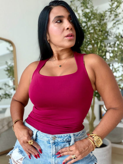 Red Wine Spandex Luxe Basic Top (SOLD OUT)