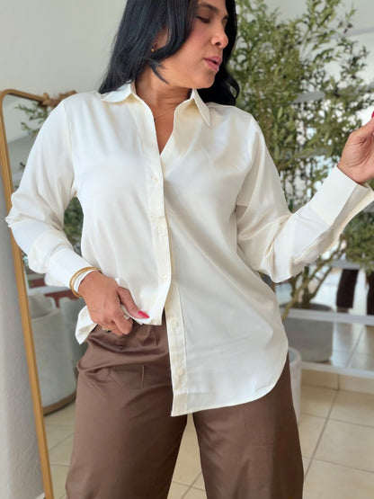 Cream Beige Luxe Silk Blouse
