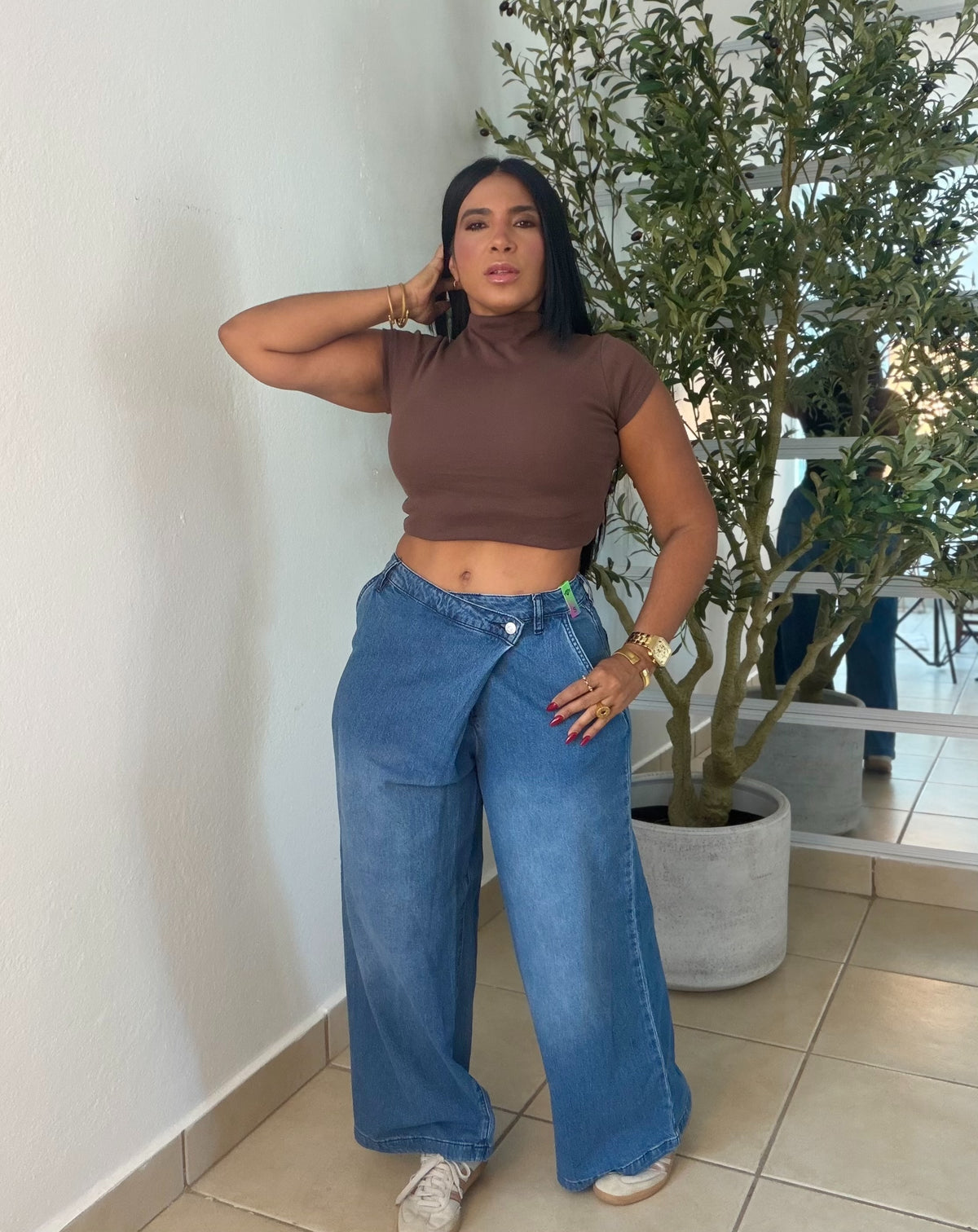 Vbrant Asimètrico Spandex Wide Leg Jeans Blue