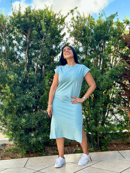 Lidi Blue-Gray Spandex Midi Dress