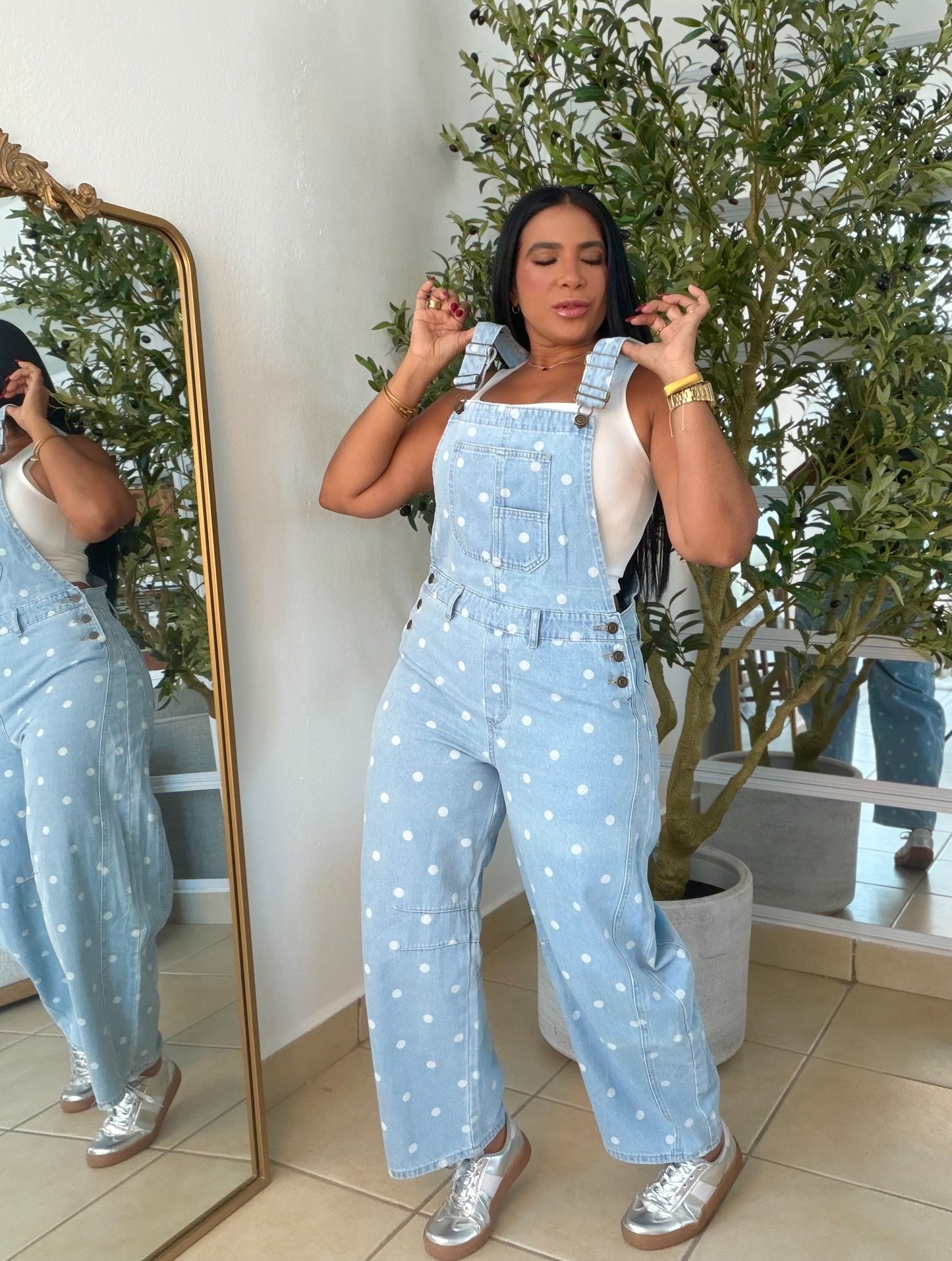 “Ava” Denim Barrel Spandex Polka Dots Light Blue Overall (demaaiadoooo bello)