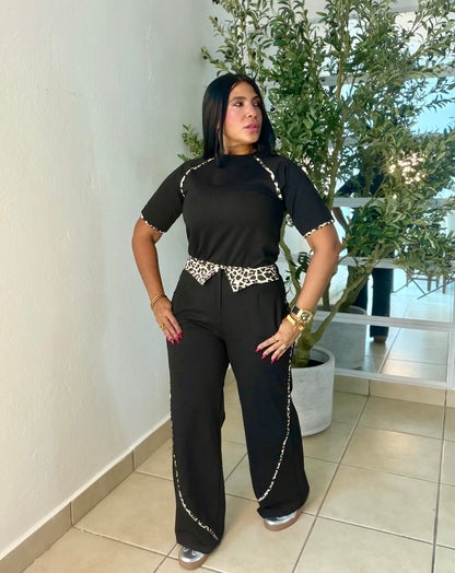 Black and animal print cotton spandex set