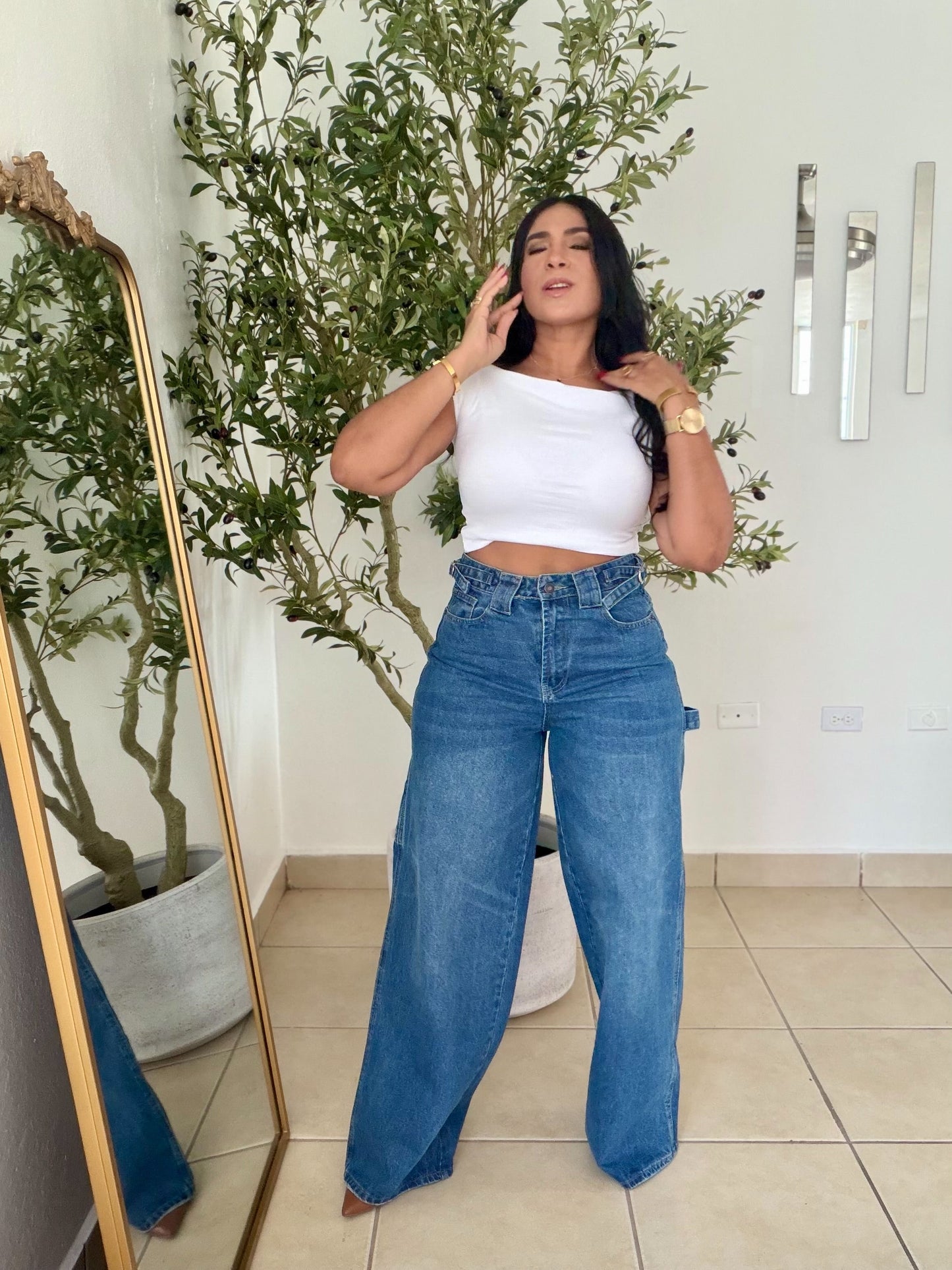 Reinas Luxe Wide Leg Denim Blue Jeans