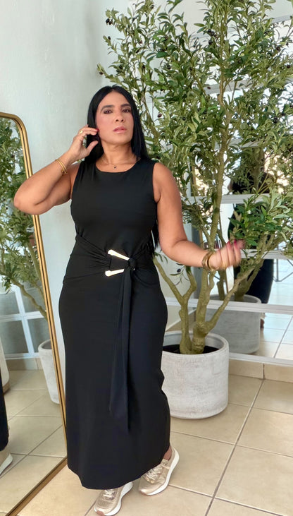 “Patria” Blacky Black Doble Forro Spandex Total Midi Dress y Calidad extra Premium (color negro)