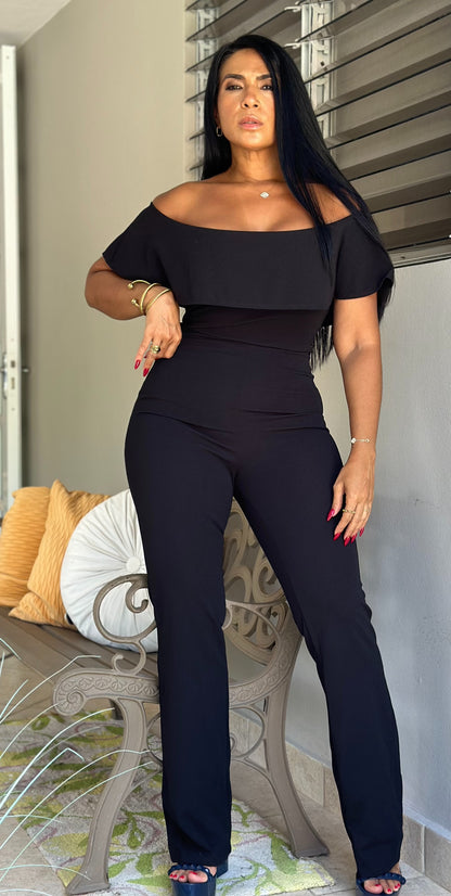 Reina Elegante Off Shoulder JUMPSUIT (no zipper ni botones, expandible)