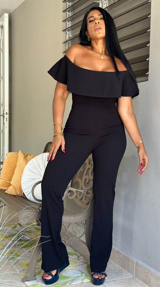 Reina Elegante Off Shoulder JUMPSUIT (no zipper ni botones, expandible)