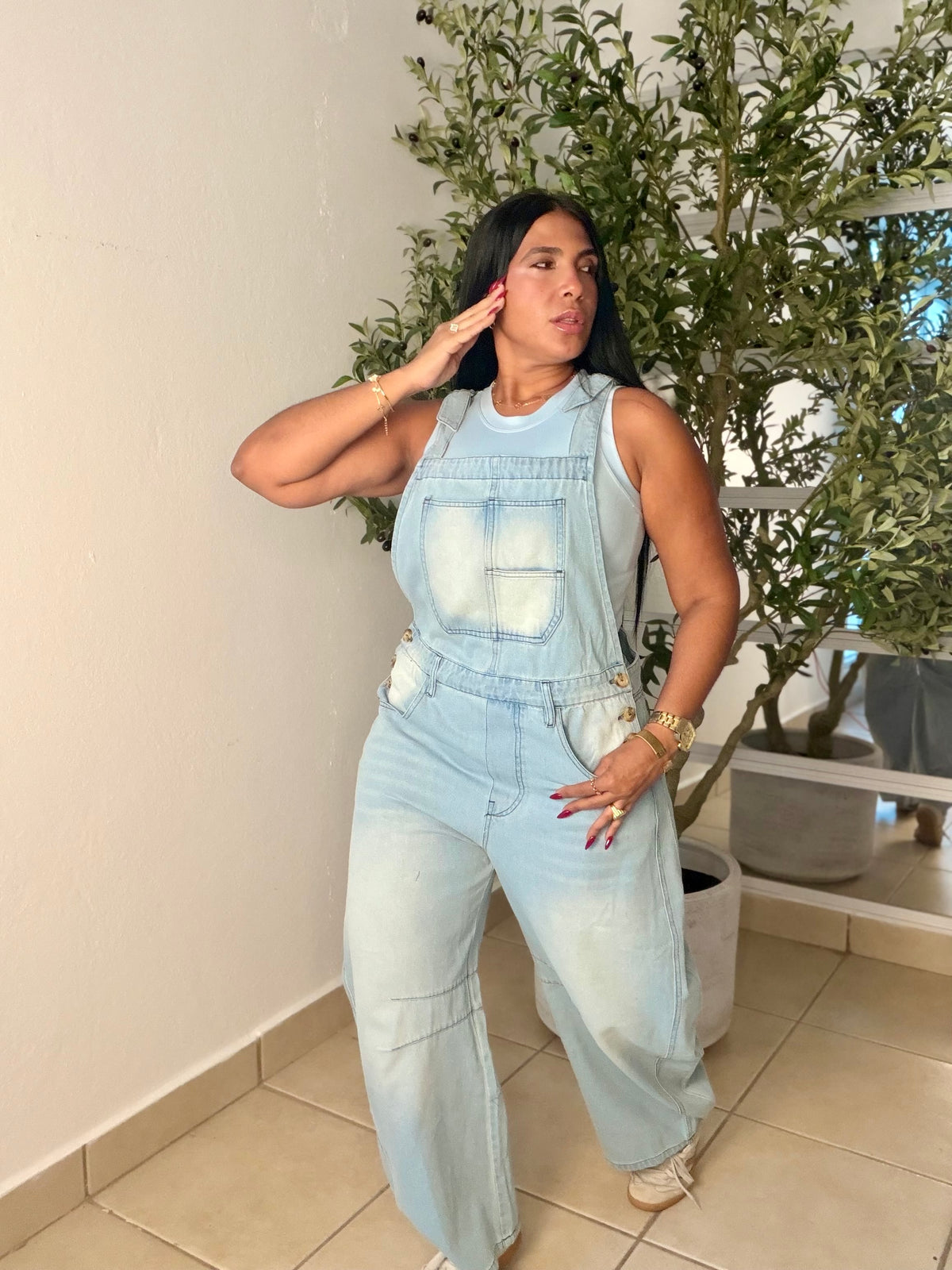 Baggy Barrel Spandex Overall Mega Premium.  Denim light Blue. Color azul claro (SOLD OUT GRACIAS)