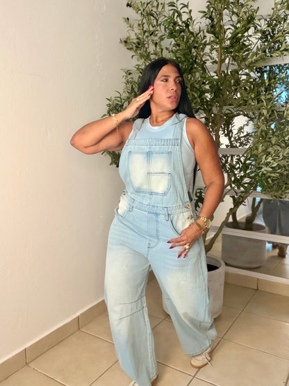 Baggy Barrel Spandex Overall Mega Premium.  Denim light Blue. Color azul claro (SOLD OUT GRACIAS)