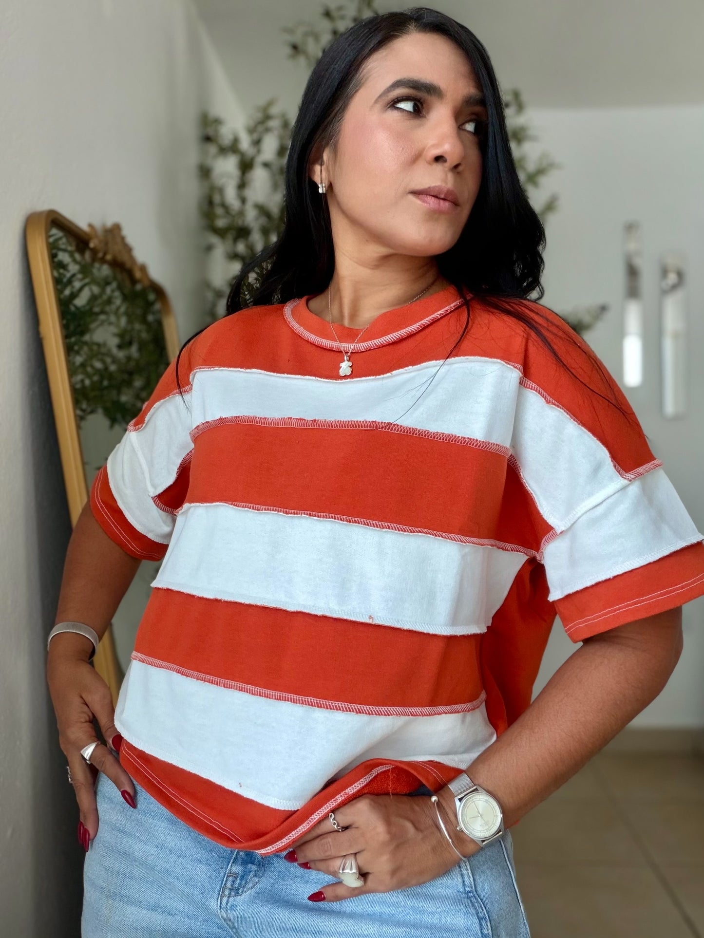Orange and White Oversized Top Cotton (SOLD)