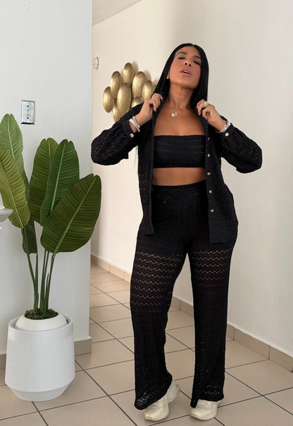 Puertorra Blacky Crochet Spandex Set de 3 Piezas (color negro)Mega Còmodo